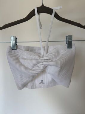 Aerie White Ribbed Ruched Front Cropped Tank S-M